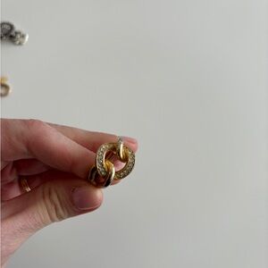 Gold and Silver Link Ring with Crystal Accents